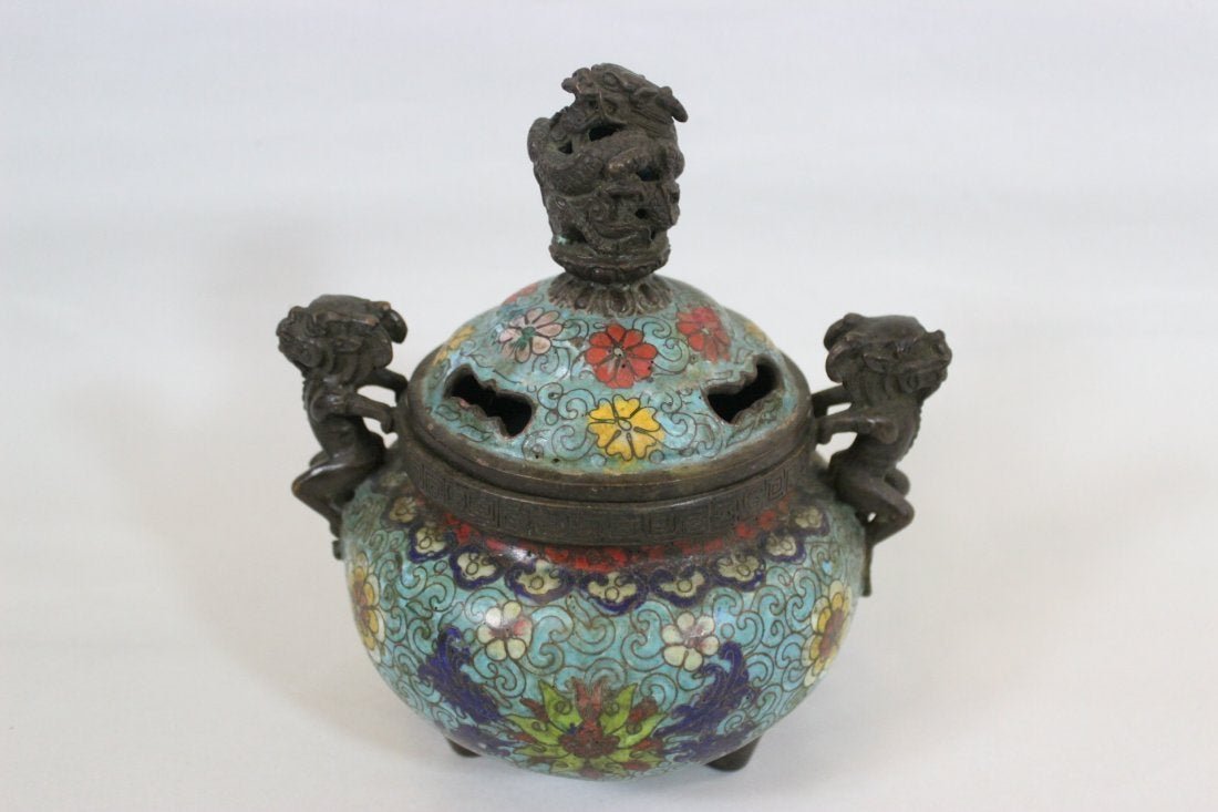 Qing Dynasty Chinese Bronze Cloisonne Censer Kangxi Mrk (1 of 9)