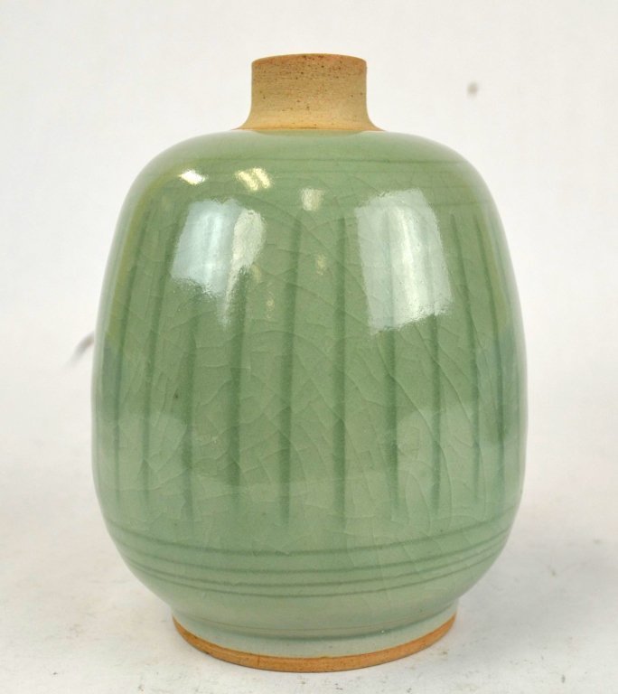 Great Ming Dynasty Early Ovoid Vase Rare Celadon (1 of 3)