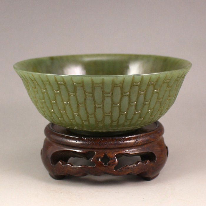 Qing Dynasty Chinese Natural Jade Low Relief Bowl 18th (1 of 3)