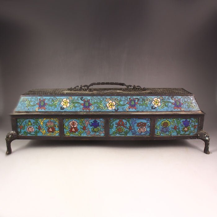 Chinese Bronze Cloisonne 4 Legs Burner Qianlong Mark (1 of 6)