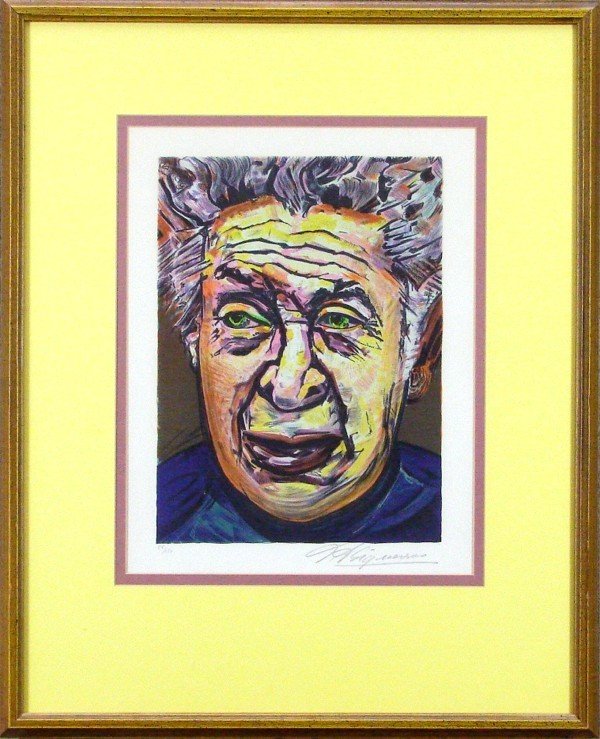 David Alfaro Siqueiros (1896-1974) Mexican: Rare and mint SELF PORTRAIT, color lithograph, signed in pencil, from the numbered edition 250, image 16 ½ x 12", full margins, framed with glass, pale toning, otherwise in good condition.