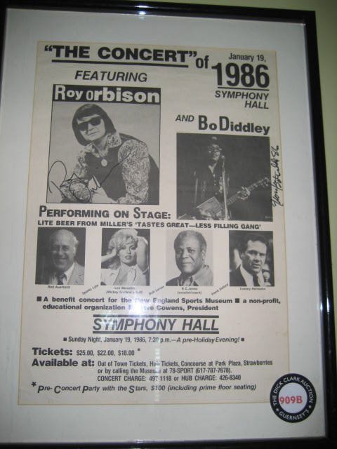 Roy Orbison/Bo Diddley Signed+1961 R Orbison POSTER DC: 2 UNIQUE RARE ITEMS FROM DICK CLARK PERSONNEL COLLETION. 1- Roy Orbison and Bo Diddley Signed original poster Advertisement This 1986 black and white museum benefit advertisement was signed by Roy Orb