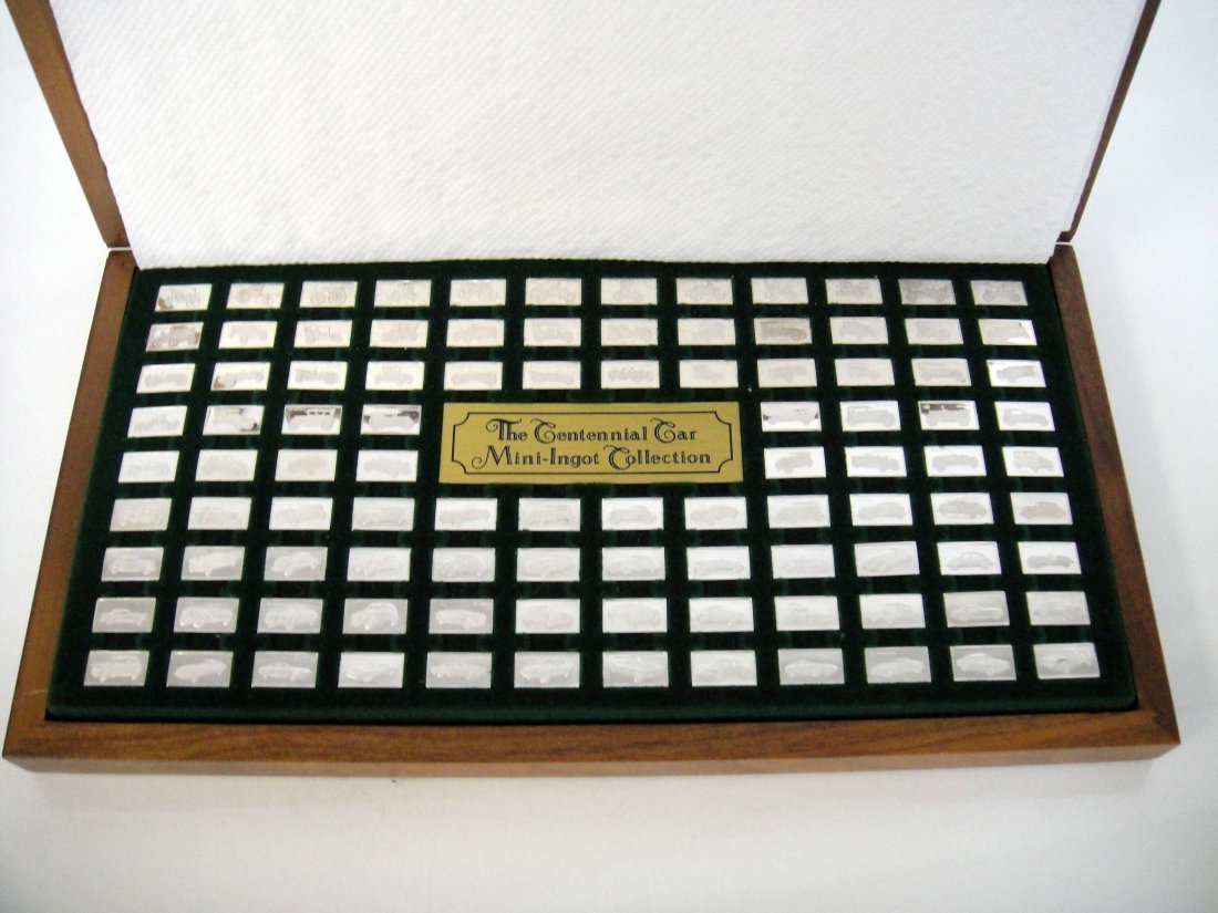 FRANKLIN MINT 999 THE CENTENNIAL CAR 100 MINI-INGOTS: THIS AUCTION IS FOR A SET OF FRANKLIN MINT STERLING SILVER MEDALS, THE CENTENNIAL CAR MINI-INGOT COLLECTION, THIS SET CONSISTS OF 100 INGOTS, OF WHICH EVERY ONE IS OF A DIFFERENT CAR THE GREAT CARS OF