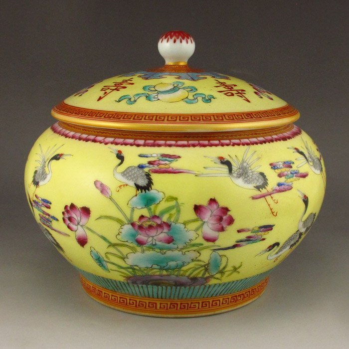 Spectacular Chinese Porcelain Tea Caddy Imperial Yellow (1 of 10)