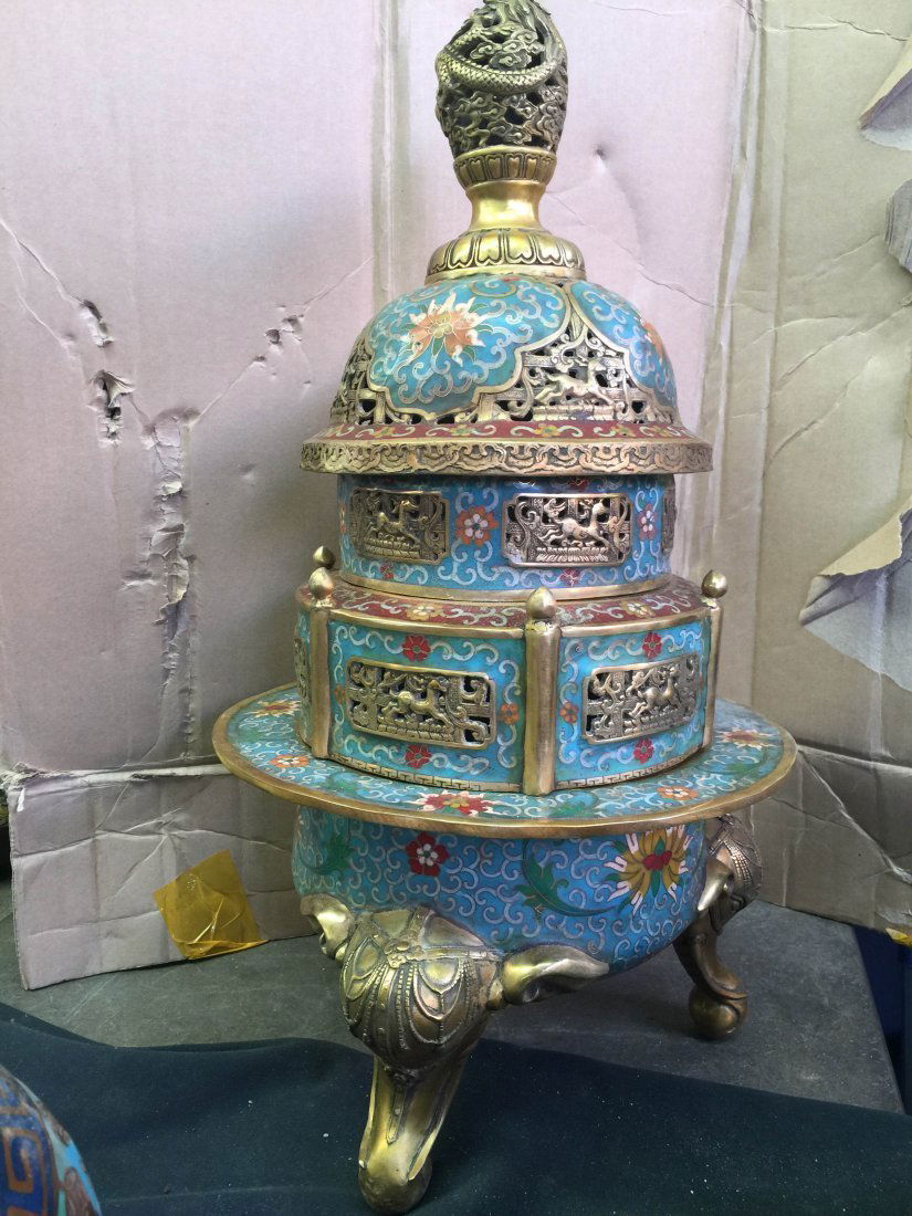 Superb Huge Chinese Cloisonne Censer Qianlong Mark (1 of 5)