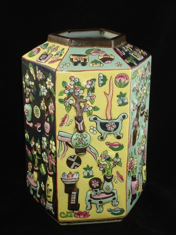 Rare Chinese Hexagon Vase Jiaqing 1796-1921 Incise Mark (1 of 4)