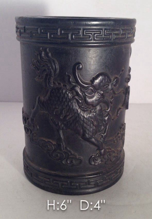 Antique Fine Qing Dynasty Carved Zitan Wood Brush Pot (1 of 3)