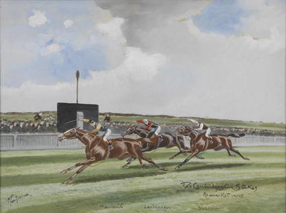 KING'S CUP and CAMBRIDGE STAKES John Beer: John Beer Watercolor, 10"x 13" Signed, inscribed, dated 1908 and signed, inscribed, dated 1910