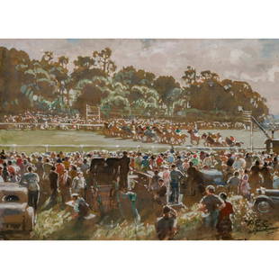 Alfred Egerton Cooper - Start of the Epsom Derby: Alfred Egerton Cooper British, 1883-1974 Start of the Epsom Derby Watercolor/gouache Signed with monogram