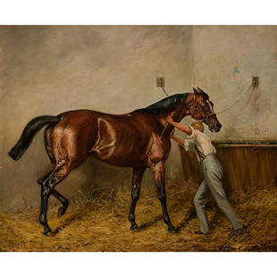 Allen Culpeper Sealy - Gonsalvo and Groom in Stable: Allen Culpeper Sealy British, 1850-1927 Gonsalvo and Groom in Stable Oil on canvas Signed, inscribed & dated 1891 Provenance: Collection of Maple/Hon. Mrs. Lambert