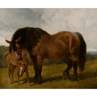 John Frederick Herring Sr. - Suffolk Punch and a Foal: John Frederick Herring Sr. British, 1795-1865 Suffolk Punch and a Foal Oil on baord Signed Provenance: Alfred J. Mucklow, Arthur Ackermann & Peter Johnson Ltd