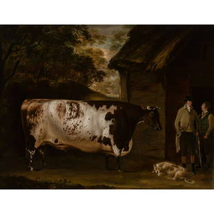 Thomas Weaver - A Bull and Figures Outside a Barn in a: Thomas Weaver British, 1775-1844 A Bull and Figures Outside a Barn in a Wooded Landscape Oil on canvas Signed and dated 1803 Provenance: Frost & Reed After succeeding his father in the Ketton