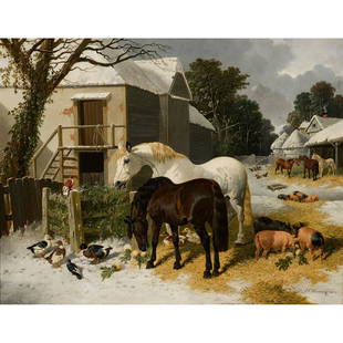 John Frederick Herring Jr. - Winter Barnyard Scene: John Frederick Herring Jr. British, 1820-1907 Winter Barnyard Scene Oil on canvas Signed & dated 1849