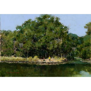 Larry Wheeler - Just Fishin: Larry Wheeler American, b. 1942 Just Fishin Oil on board Signed, inscribed en verso