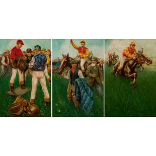 Douglas Duer - The Steeplechase (triptych): Douglas Duer American, 1887-1964 The Steeplechase (triptych) Oil on canvas Signed & dated 1911 Provenance: Schoonover Studios Ltd, Wilmington, DE