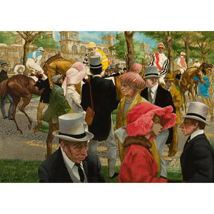 Frank Nelson Ashley - Longchamp Paddock- Grand Prix de: Frank Nelson Ashley American 1920 - 2007 Longchamp Paddock - Grand Prix de Paris Oil on canvas Signed