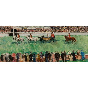 Paul Maze - Royal Ascot Procession: Paul Maze French, 1887-1979 Royal Ascot Procession Oil on canvas Signed The Royal Meeting at Ascot Racecourse is steeped in tradition, dating back more than 300 years. The royal procession, one