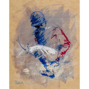 Hubert de Watrigant - Jockey Study: Hubert de Watrigant French, b. 1954 Jockey Study Oil/Oil wash & pastel on paper Signed