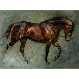 Jamie Corum - Study of a Bay Stallion: Jamie Corum American, b. 1973 Study of a Bay Stallion Oil on canvas wrapped board Signed, dated & inscribed en verso