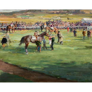 Heather St Clair Davis - Saddling Paddock: Heather St Clair Davis British/American, 1937-1999 Saddling Paddock Oil on canvas Signed