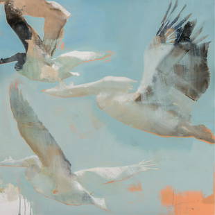 Diana Tremaine - Pelicans I: Diana Tremaine American, b. 1964 Pelicans I Oil on canvas Signed, inscribed & dated 2020 en verso