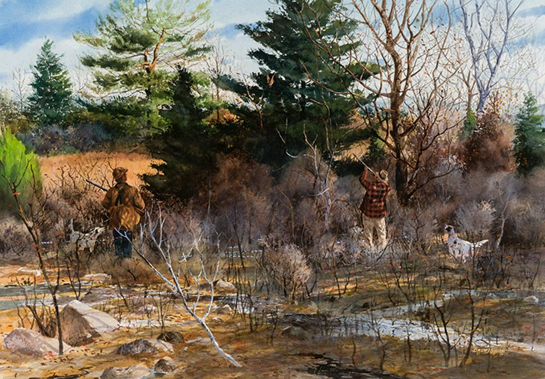 Brett James Smith - Woodcock Hunting: Brett James Smith - American, b. 1958 Woodcock Hunting Watercolor 21" x 30" Signed