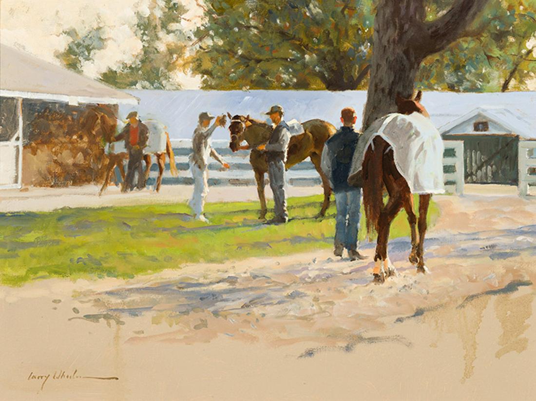 Larry Dodd Wheeler - Cooling Down, Keeneland: Larry Dodd Wheeler - American, b. 1942 Cooling Down, Keeneland Oil on board 12" x 16" Signed
