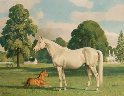 Milton Menasco - FOREVER YOURS: Oil on canvas Signed.Bred by A.B. Hancock, Forever Yours was purchased by Ethel Mars, the wife of Mars Candy Company founder Franklin Clarence Mars. Racing for their Milky Way Farm, Forever Yours won