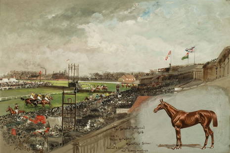 John Beer - 1906 GRAND NATIONAL STEEPLECHASE: John Beer (British, 1860-1930) 1906 GRAND NATIONAL STEEPLECHASE (set of 5) Watercolor, (1) 15" x 22", (4) 10" x 18" Signed, dated 1906 $5,500. - 6,500. John Beer was one of several artists employed by