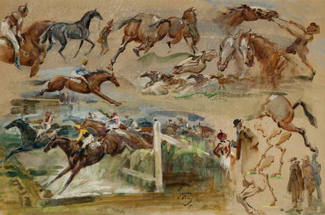 John Beer - RACING VIGNETTES: John Beer (British, 1860-1930) RACING VIGNETTES Watercolor, 14 3/4" x 22 1/4" Signed "John B" $3,000. - 5,000.