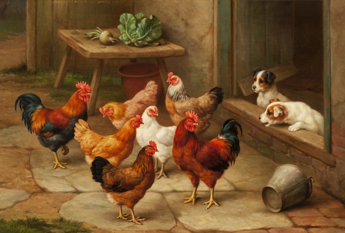 Edgar Hunt - The Guardians: Edgar Hunt (British, 1876-1955) THE GUARDIANS Oil on canvas, 12" x 18" Signed, dated 1935 Provenance: Frost and Reed The Sporting Gallery, New York