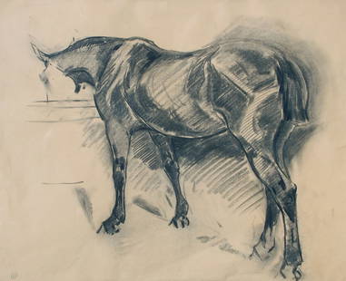 Horse in a Stall: Robert Polhill Bevan (British, 1865-1925) HORSE IN A STALL Charcoal on paper, 17 1/2" x 21 3/4" Stamped with monogram Executed circa 1896. Provenance: Robert Bevan (the artist's