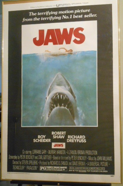 "Jaws" 1975 Original Movie Poster: "Jaw" Original Print One Sheet Vintage Move Poster, Framed. Studio issued. Measurement 27" x 41. In very vintage condition, No folds.http://www.ebay.com/gds/DEFINITIONS-CineMasterpieces-Guide-Movie-Po