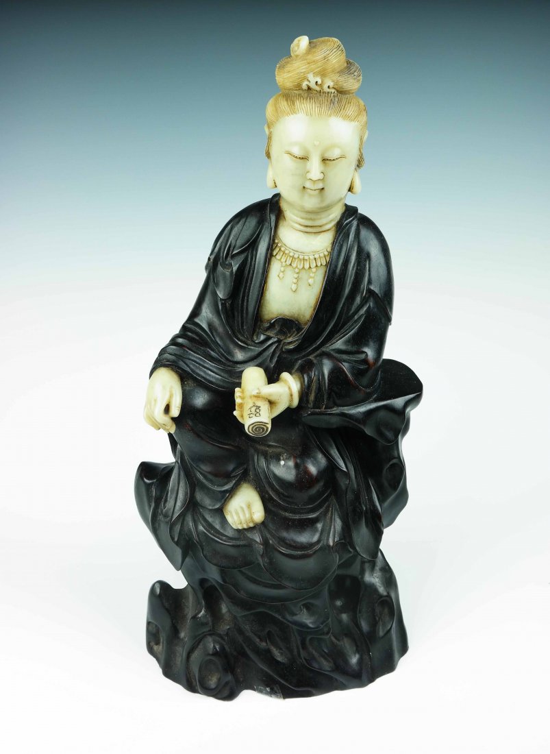 a jade and tan wood Guanyin (1 of 7)