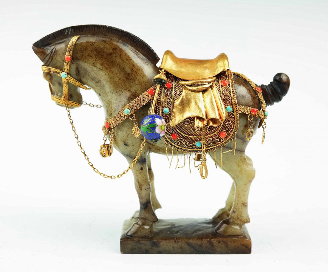 a hetian jade white horse with gold ornament (1 of 5)