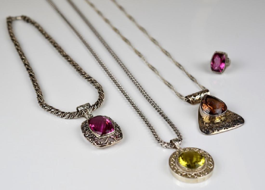 3 SILVER NECKLACES W/ FILIGREE PENDANTS & 1 RING (1 of 4)