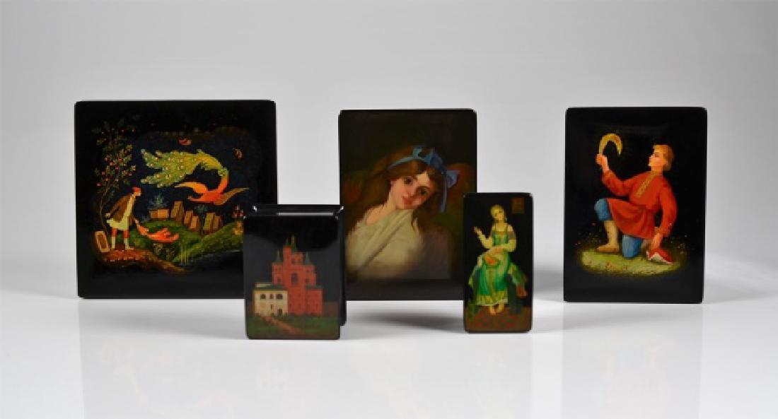 FIVE RUSSIAN BLACK LACQUER BOXES (1 of 1)