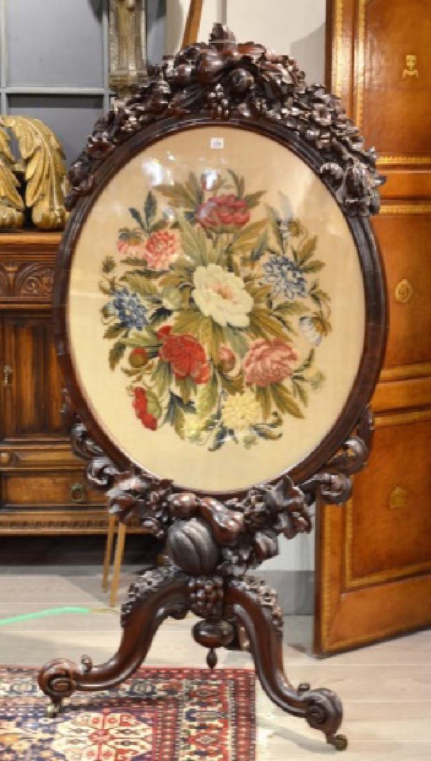 VICTORIAN CARVED ROSEWOOD & NEEDLEPOINT FIRESCREEN (1 of 9)
