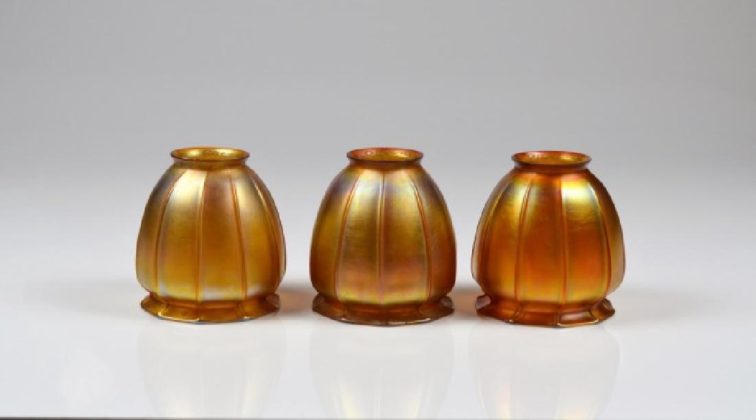 SET OF THREE QUEZAL ART GLASS SHADES (1 of 2)