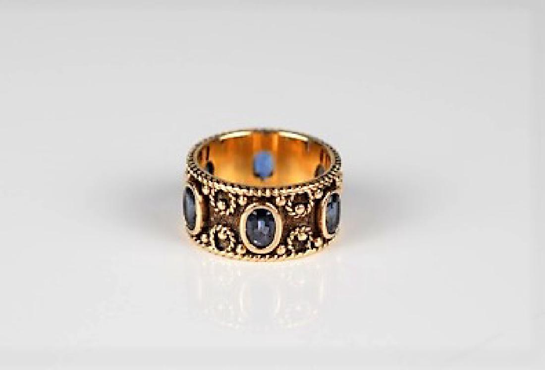 WIDE YELLOW GOLD BAND SET WITH SIX BLUE SAPPHIRES (1 of 2)