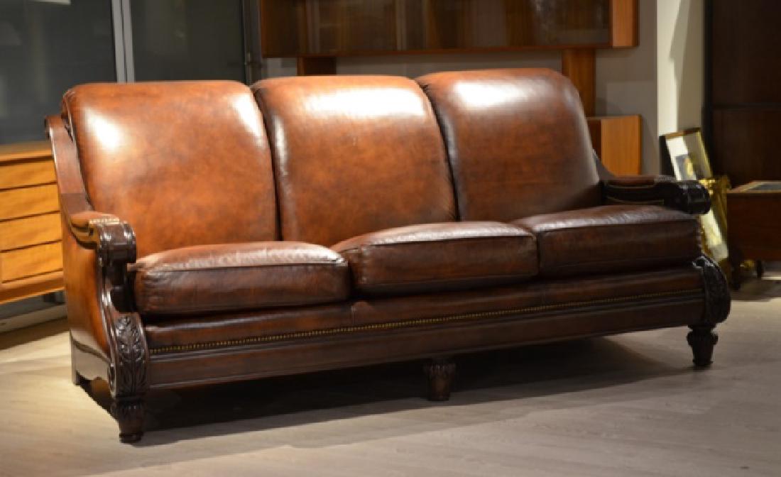 HANCOCK AND MOORE THREE SEAT LEATHER SOFA: With close studded decoration.