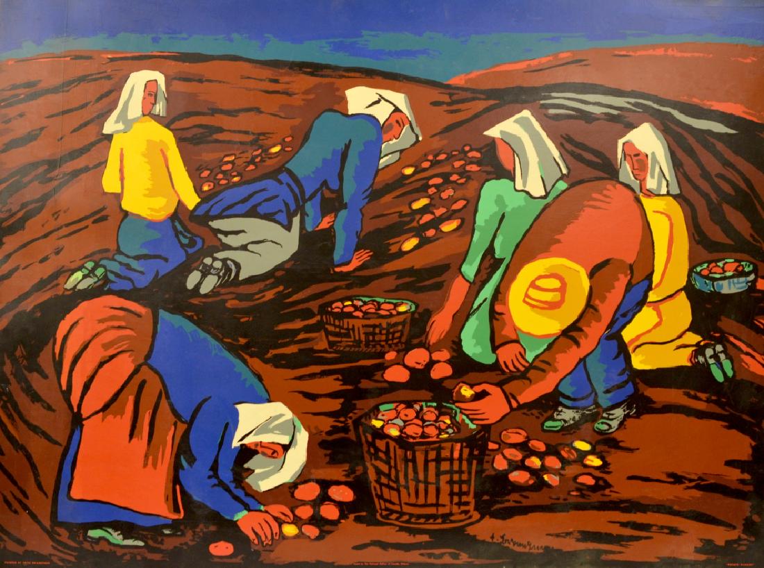 FRITZ BRANDTNER (1896-1969): Potato Pickers Sampson - Matthews silkscreen 30 x 40 in. Literature: Ian Sigvaldason and Scott Steedman,Art for War and Peace: How a Great Art Project Helped Canada Discover Itself, 2015, the silkscre