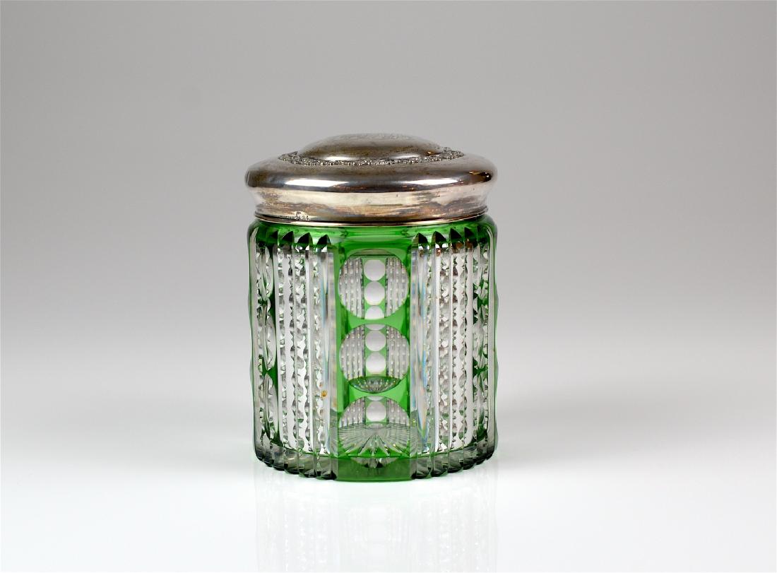 LARGE CUT GLASS DRESSER JAR W/  SILVER TOP (1 of 8)