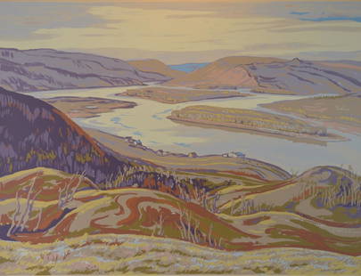 TWO SAMPSON-MATTHEWS SILKSCREENS: ALEXANDER YOUNG JACKSON, O.S.A., R.C.A. Junction of the Peace and Smoky Rivers Sampson-Matthews Ltd. silkscreen 30 x 40 in.Together with: ALFRED JOSEPH CASSON, O.S.A., P.R.C.A. (1898-1992)Fisherman's