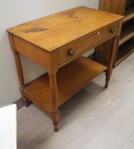 Canadiana pine side table with one drawer