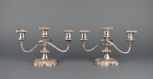 Pair of silver plate two branch candelabras: Pair of silver plate two branch candelabras