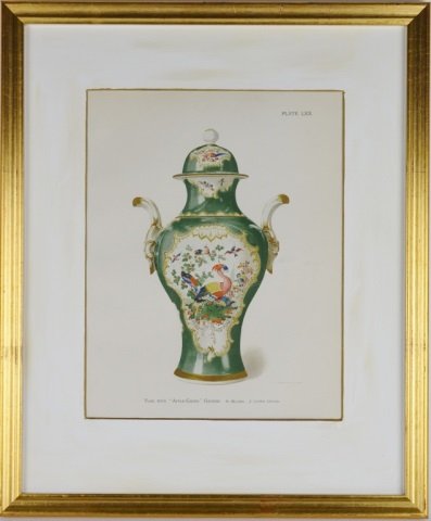 SET OF FOUR CHROMOLITHOGRAPH PORCELAIN PRINTS: Printed by W. Griggs & Sons, London. From R.L. Hobson's Worcester Porcelain. Framed: 43 x 45.7 cm. (17 x 18 in.) Nicely framed. Good condition.