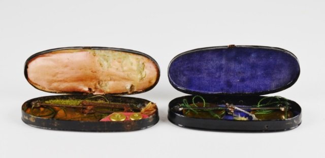 TWO 19TH CENTURY SCALES: Two early 19th Guinea scales steel beam balance in japanned oval case