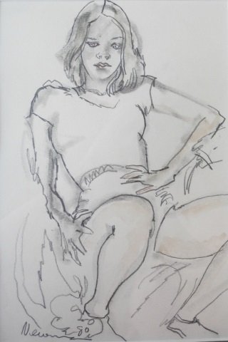 JOHN BEATTY NEWMAN (Canadian, b. 1933): UNTITLED: Young girl recliningWatercolour and pencil on paper Signed and dated 1980 lower rightUnframed: 24 x 16 cm (9.5 x 6 in.)Framed: 39 x 31 cm (15.3 x 12 in.)