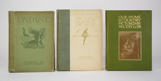 THREE ARTS & CRAFTS PERIOD ILLUSTRATED BOOKS: To include the Flying Islands of the Night by James Whitcombe Riley illustrated by Franklin Booth 1913, Our Home and Country illustrated by W.L. Taylor 1908, Undine illustrated by Arthur Rackham 1909.